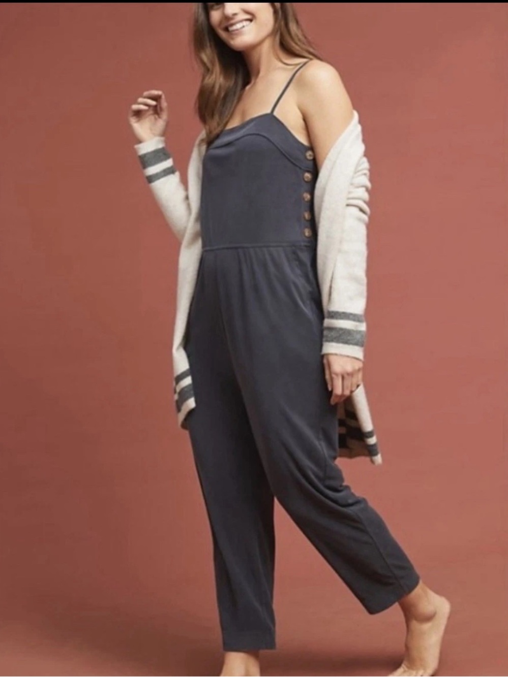 Charcoal Sleeveless Jumpsuit with Side Button Detail